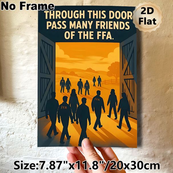 FFA Friends Themed Painting Poster, Warm-toned Vintage Silhouette Farm Door Scene Poster, Highlights FFA Community Bonds, Ideal For Farmhouse, Club_maomaolike.com