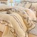 Wholesale French Princess Style Wrinkled Lace Milk Velvet Winter Warm Coral Fleece Flannel Four-Piece Set_maomaolike.com