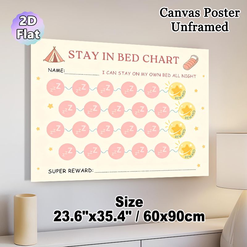 Stay In Bed Reward Chart Painting Poster, Soft-toned Cute Bedtime-themed Poster, With Sleep Icons And Reward Stars, Helps Encourage Staying In Bed All_maomaolike.com
