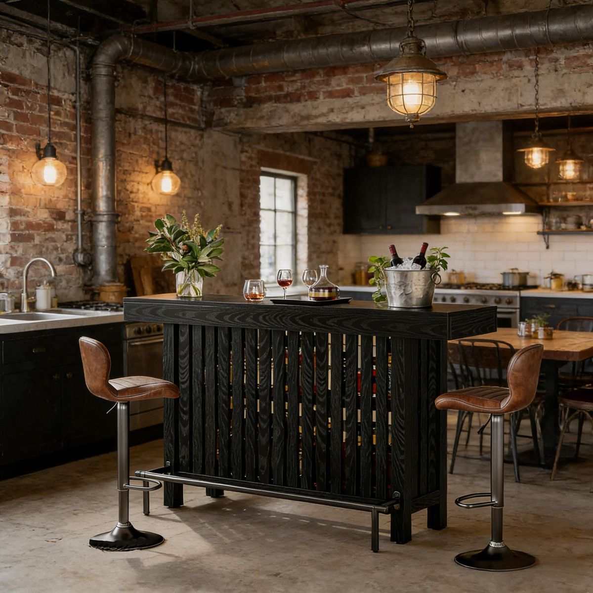 Home Bar Unit, Modern 2-Tier Bar Table With Footrest_maomaolike.com