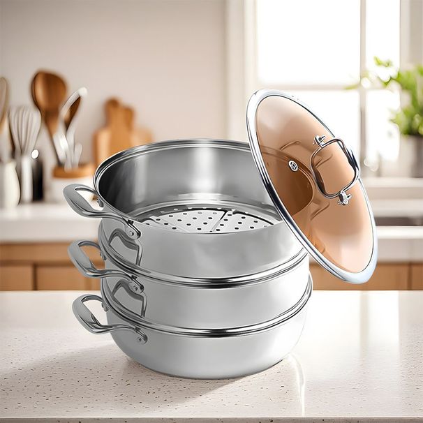 SOGA 2X 3 Tier 30cm Heavy Duty Stainless Steel Food Steamer With Glass Lid_maomaolike.com