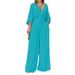 Women's 2023 temperament elegant v-neck bat sleeve wide-leg solid color simple fashion jumpsuit_maomaolike.com