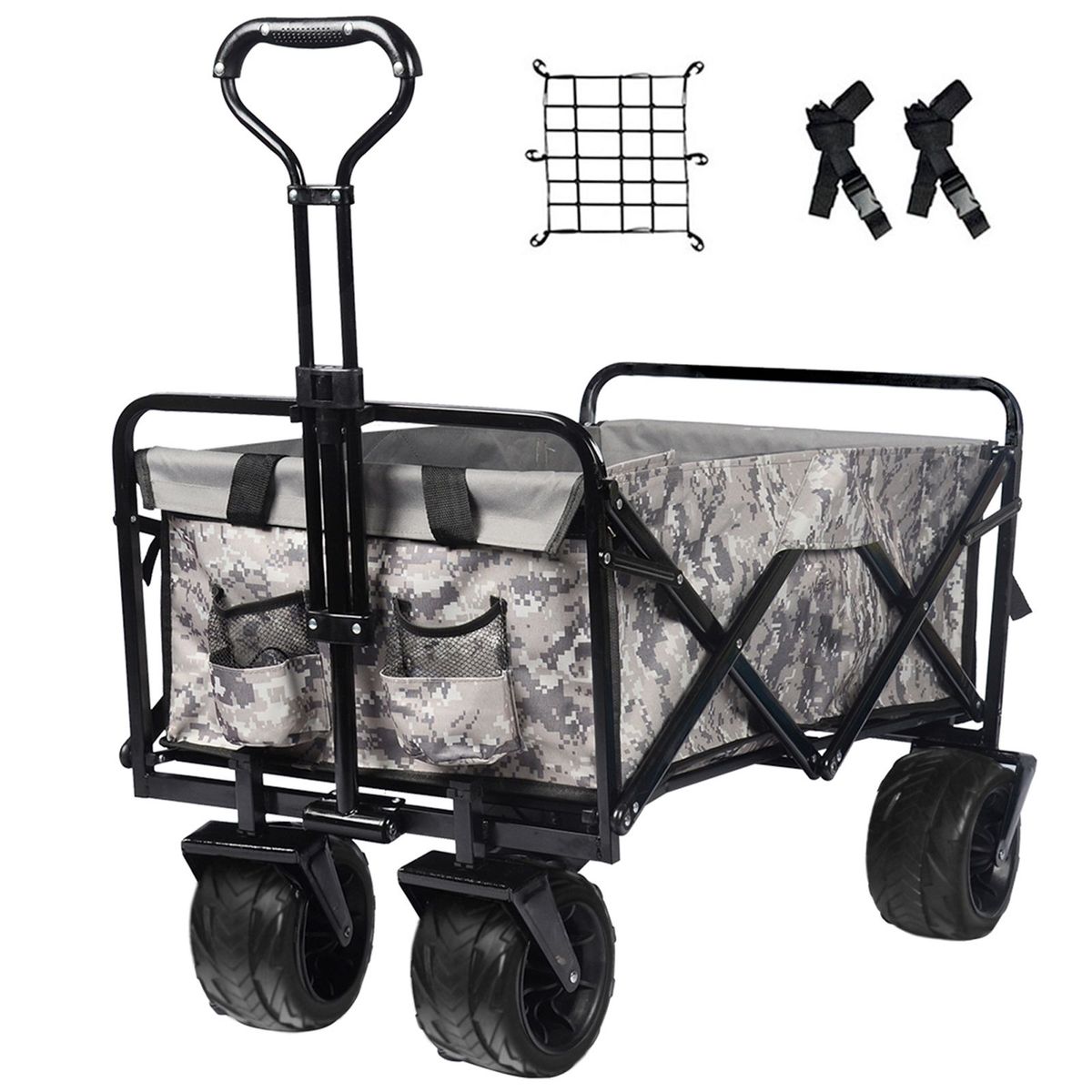Collapsible Heavy Duty Beach Wagon Cart Outdoor Folding Utility Camping Garden Beach Cart With Universal Wheels Adjustable Handle Shopping_maomaolike.com