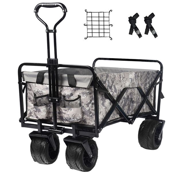 Collapsible Heavy Duty Beach Wagon Cart Outdoor Folding Utility Camping Garden Beach Cart With Universal Wheels Adjustable Handle Shopping_maomaolike.com