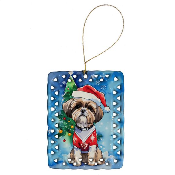 Shih Tzu Christmas Porcelain Ornament Christmas Tree Hanging Decorations For Home Christmas Holiday, Rectangle, Gift, Multicolor_maomaolike.com