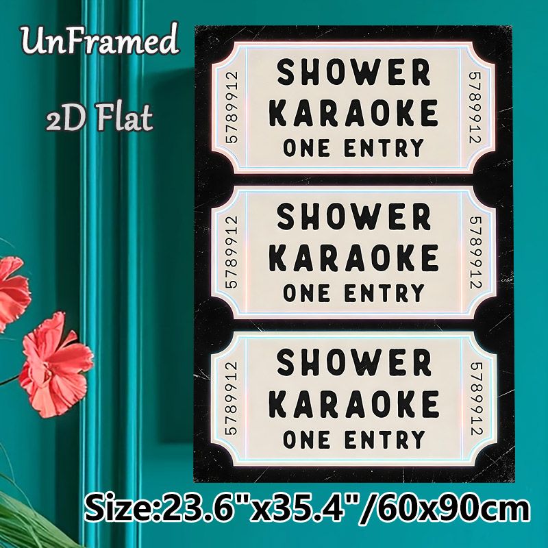 Shower Karaoke Ticket Painting Poster, Vintage-style Retro Ticket-shaped With Neon Outline Poster, Playful Bathroom-themed Decor Ideal For Home_maomaolike.com