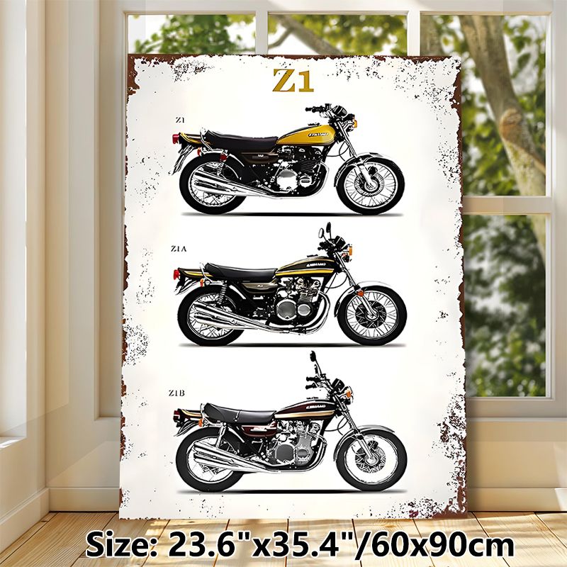 Vintage Z1 Series Motorcycle Painting Poster, Retro Distressed Border Multi-variant Motorcycle Poster, Classic Motorcycle Collection Design, Ideal For_maomaolike.com