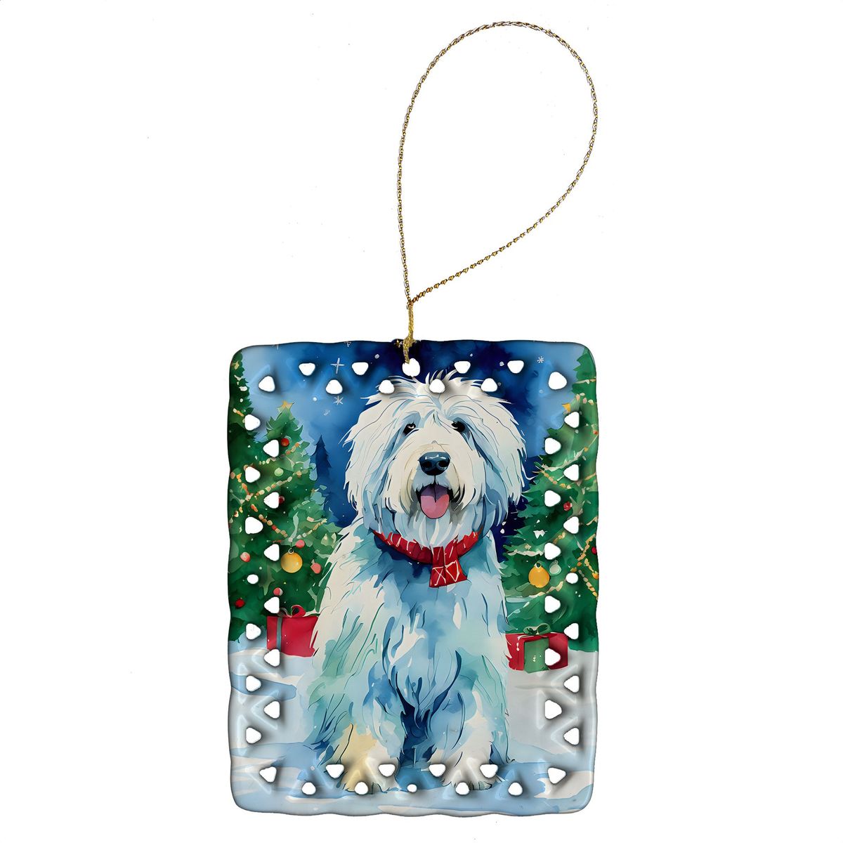 Old English Sheepdog Christmas Porcelain Ornament Christmas Tree Hanging Decorations For Home Christmas Holiday, Rectangle, Gift, Multicolor_maomaolike.com