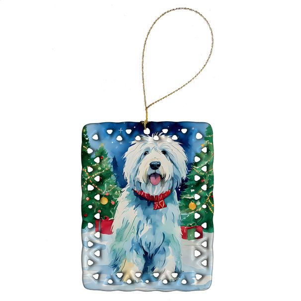 Old English Sheepdog Christmas Porcelain Ornament Christmas Tree Hanging Decorations For Home Christmas Holiday, Rectangle, Gift, Multicolor_maomaolike.com