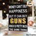 Sarcastic Money & Guns Quote Painting Poster, Bold Black & Gold Typographic Poster, Witty Humorous Wall Decor For Home Office, Man Cave_maomaolike.com