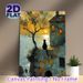 Coastal Cottage & Black Cat Painting Poster, Warm-toned Impressionist-style Poster, Tranquil Seaside Scene With A Black Cat Perched On Cottage Wall_maomaolike.com