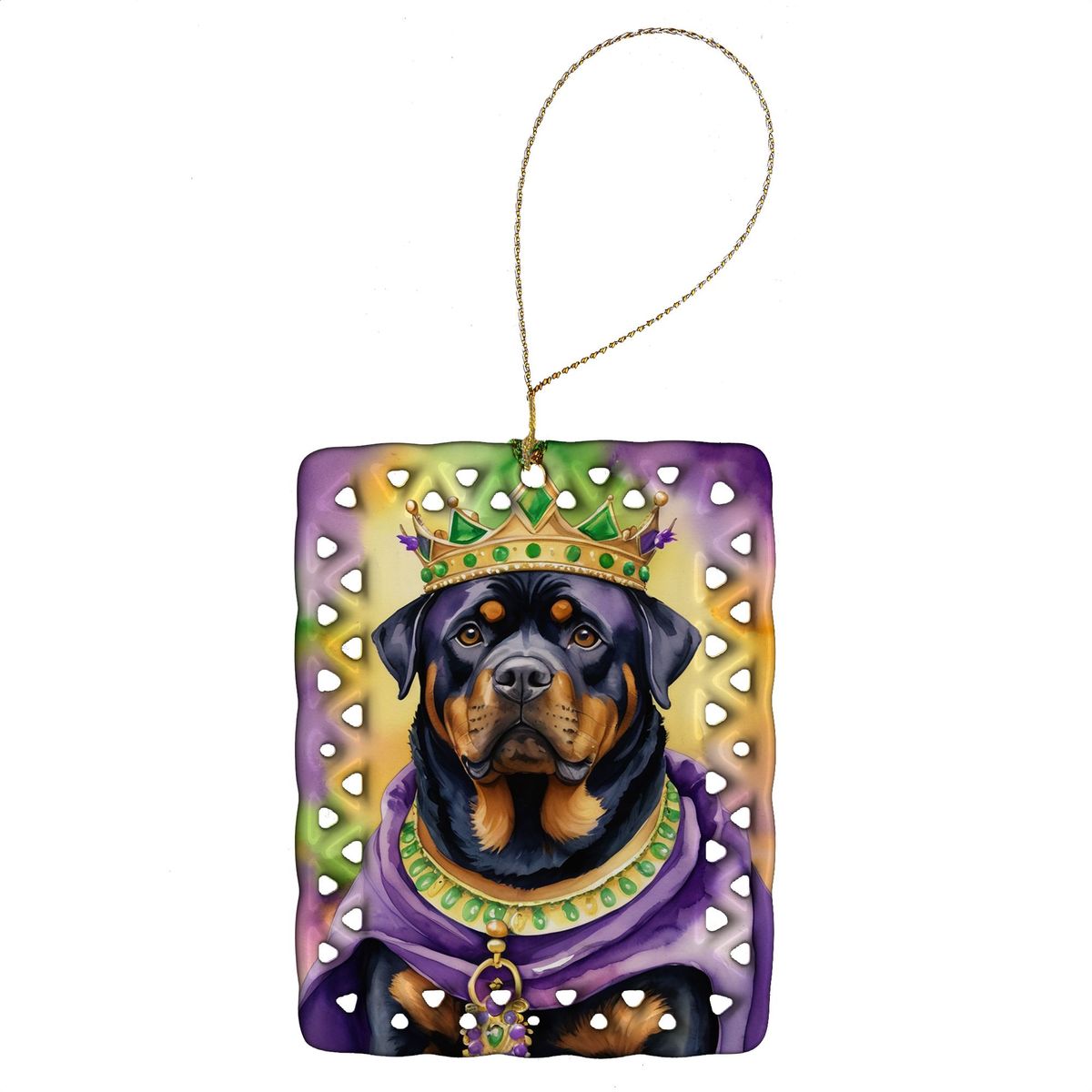 Rottweiler King Of Mardi Gras Porcelain Ornament Christmas Tree Hanging Decorations For Home Christmas Holiday, Rectangle, Gift, Multicolor_maomaolike.com