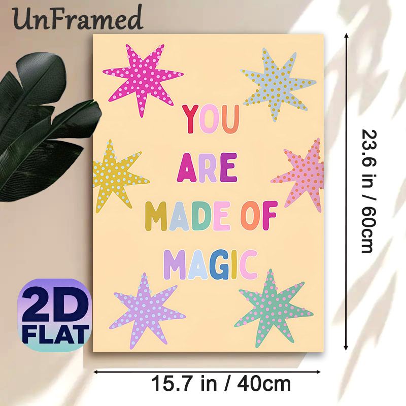 You Are Made Of Magic Inspirational Painting Poster, Pastel-colored Polka Dot Star Pattern Poster, Uplifting Quote Decor To Boost Mood Ideal For_maomaolike.com