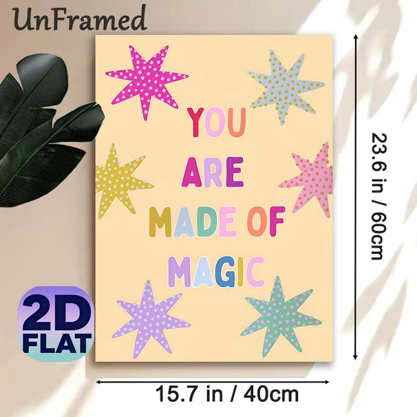 You Are Made Of Magic Inspirational Painting Poster, Pastel-colored Polka Dot Star Pattern Poster, Uplifting Quote Decor To Boost Mood Ideal For_maomaolike.com