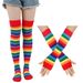 Unisex Holiday party set Colorful stockings over the knee stockings Party Rainbow stockings gloves colorful striped socks_maomaolike.com