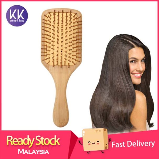 Natural Wood Large Rectangular Massage Hair Comb, Volume Boost Wooden Brush For Long Hair
_maomaolike.com