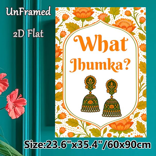 Jhumka Themed Painting Poster, Vibrant Ethnic Floral Patterned Poster, Cultural Decorative Artwork With Traditional Earring Graphic, Suitable For_maomaolike.com
