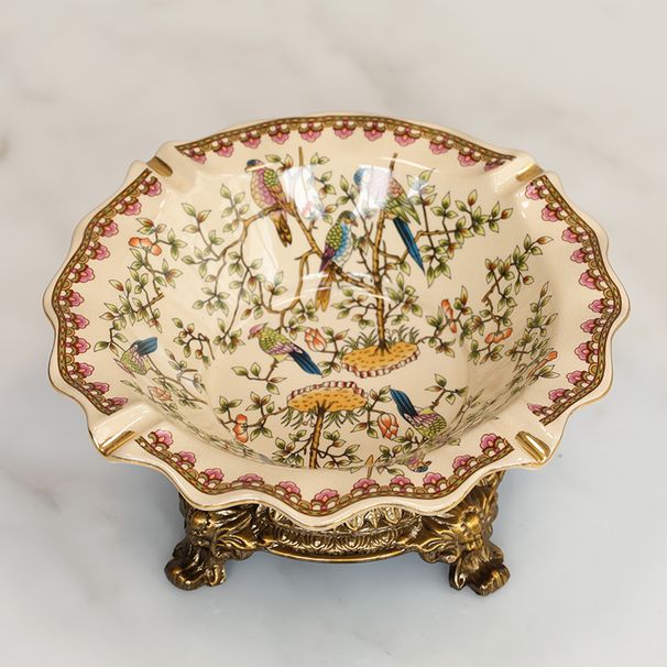 European Alloy Ceramic Ashtray, American Candy Tray, Tea Table, Small Fruit Dish, New Chinese Flower And Bird Decoration_maomaolike.com