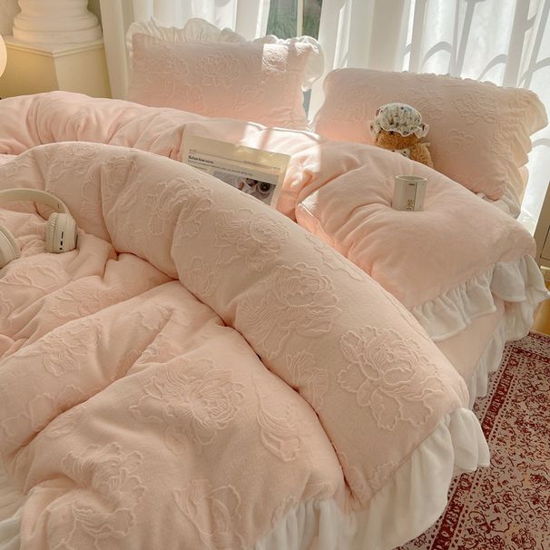 Wholesale Korean Style Carved Four-Piece Autumn Winter Thickened Double-Sided Jacquard Milk Warm Coral Velvet 4-Piece Set_maomaolike.com