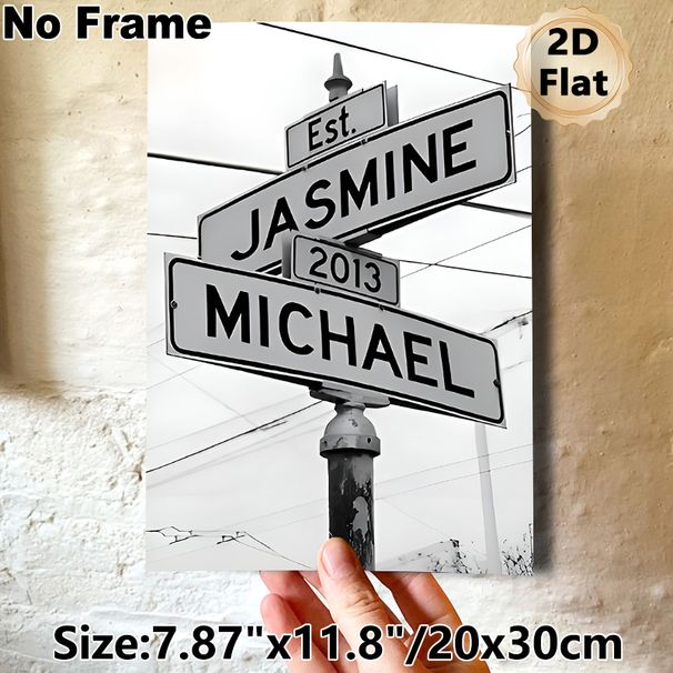 Personalized Street Sign Painting Poster, Monochrome Custom Name & Year Road Sign Poster, Unique Commemorative Decor Ideal For Living Room, Bedroom_maomaolike.com