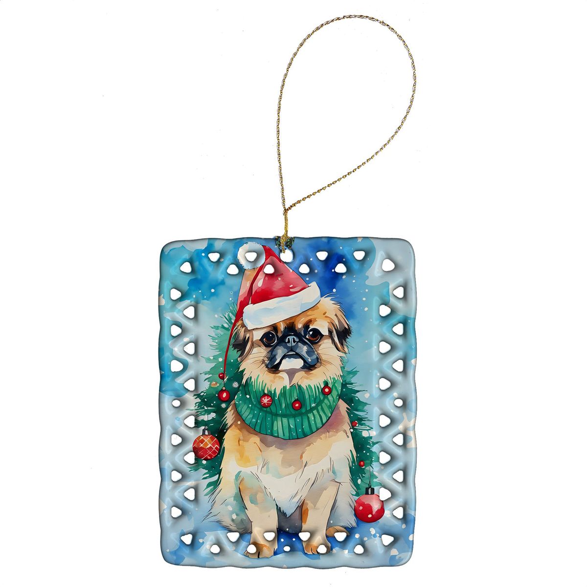 Pekingese Christmas Porcelain Ornament Christmas Tree Hanging Decorations For Home Christmas Holiday, Rectangle, Gift, Multicolor_maomaolike.com