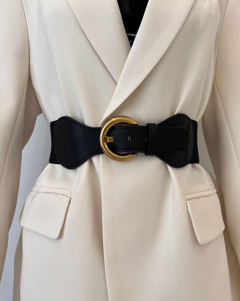 Unisex Retro buckle belt female decoration with skirt elastic elastic belt fashion Joker high sense waist seal._maomaolike.com