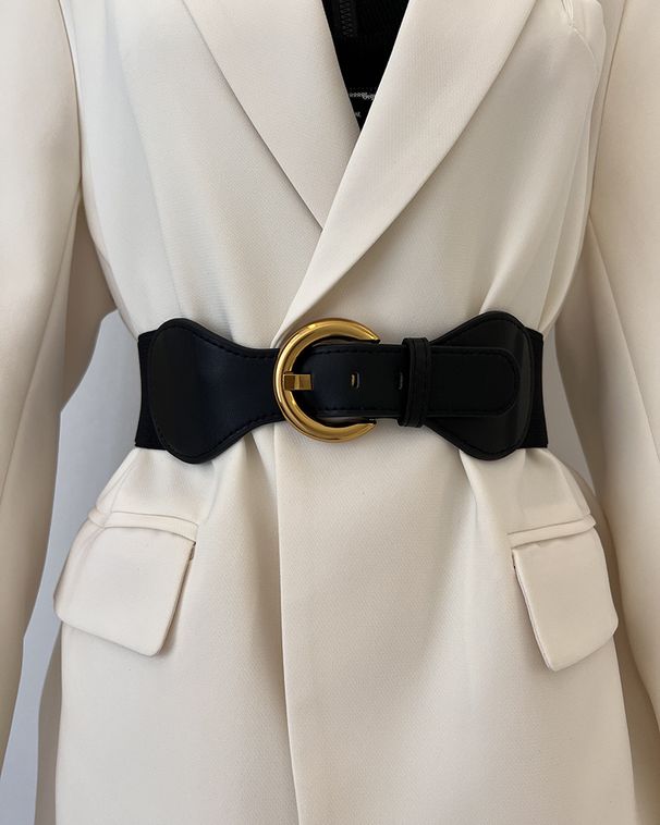 Unisex Retro buckle belt female decoration with skirt elastic elastic belt fashion Joker high sense waist seal._maomaolike.com