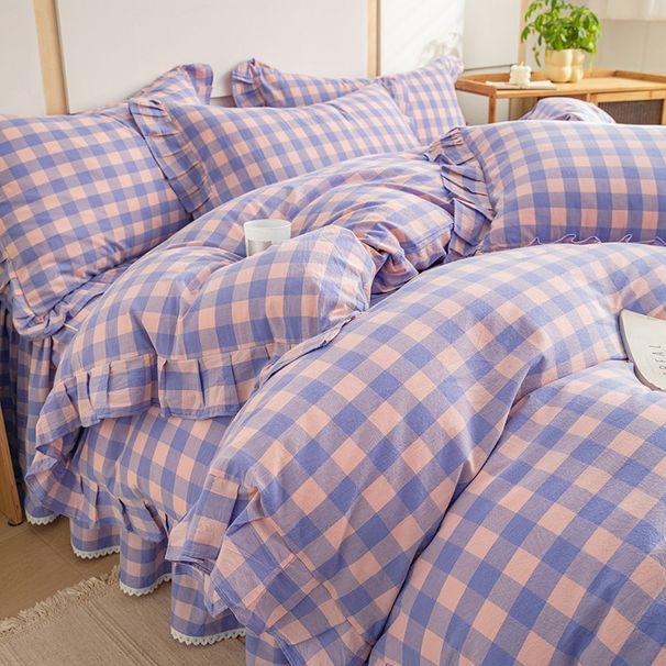 Wholesale INS French Retro Ruffled Pure Four-Piece Princess Style Full Bed Skirt Washed Cotton 4-Piece Set_maomaolike.com