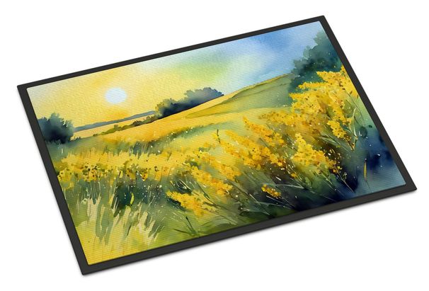 Nebraska Goldenrod In Watercolor Doormat Front Door Mat Indoor Outdoor Rugs For Entryway, Non Slip Washable Low Pile, 24H X 36W_maomaolike.com