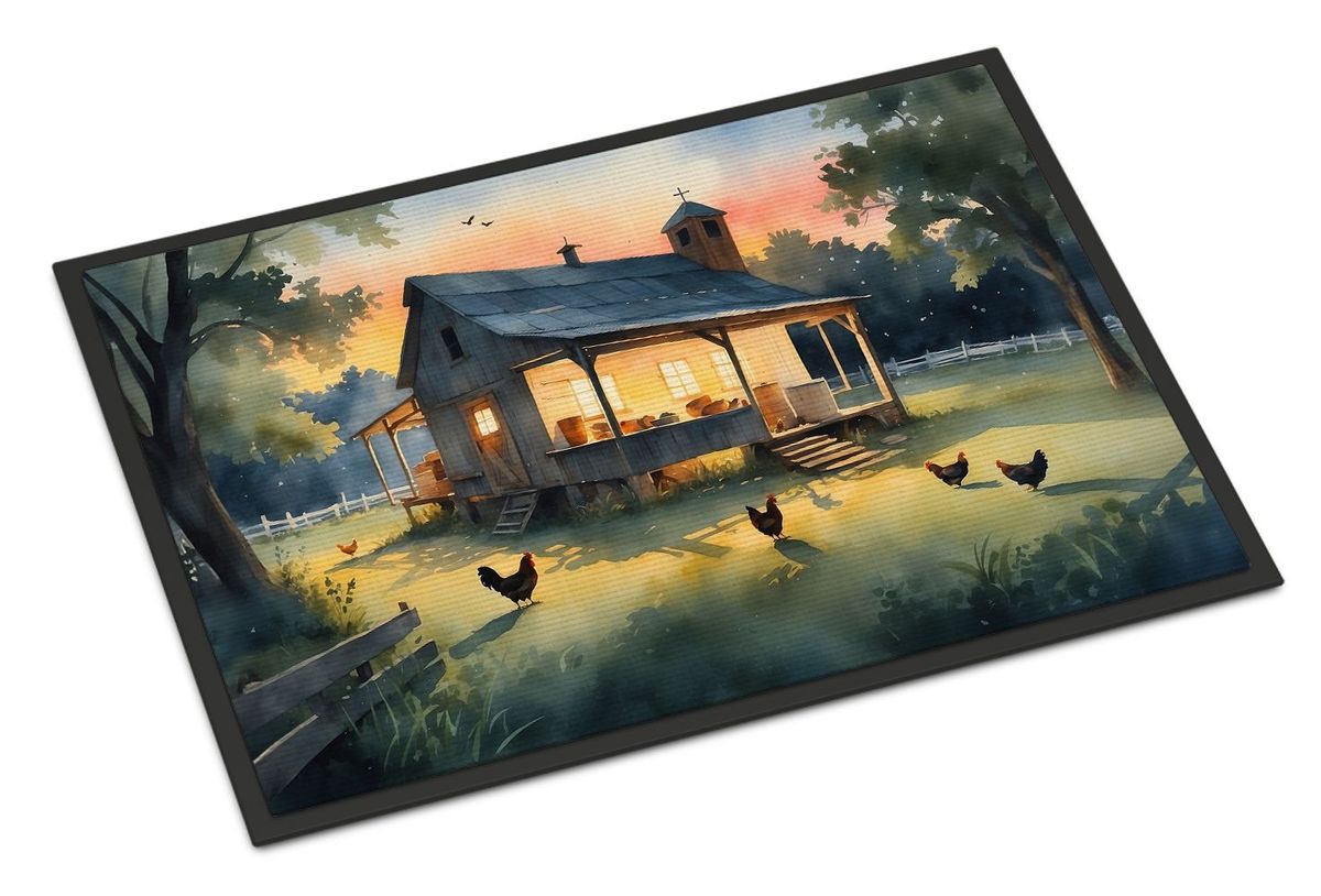 Chicken Coop At Dawn Doormat Front Door Mat Indoor Outdoor Rugs For Entryway, Non Slip Washable Low Pile, 24H X 36W_maomaolike.com