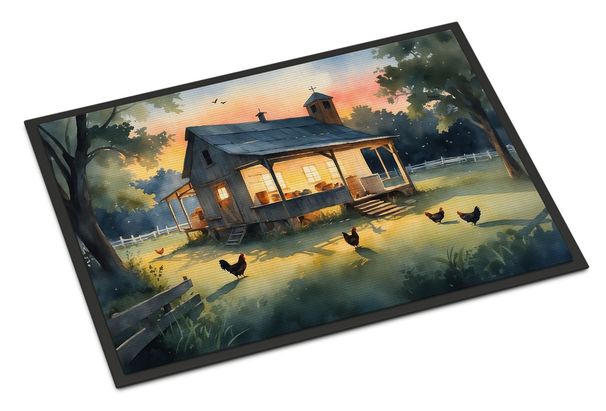 Chicken Coop At Dawn Doormat Front Door Mat Indoor Outdoor Rugs For Entryway, Non Slip Washable Low Pile, 24H X 36W_maomaolike.com