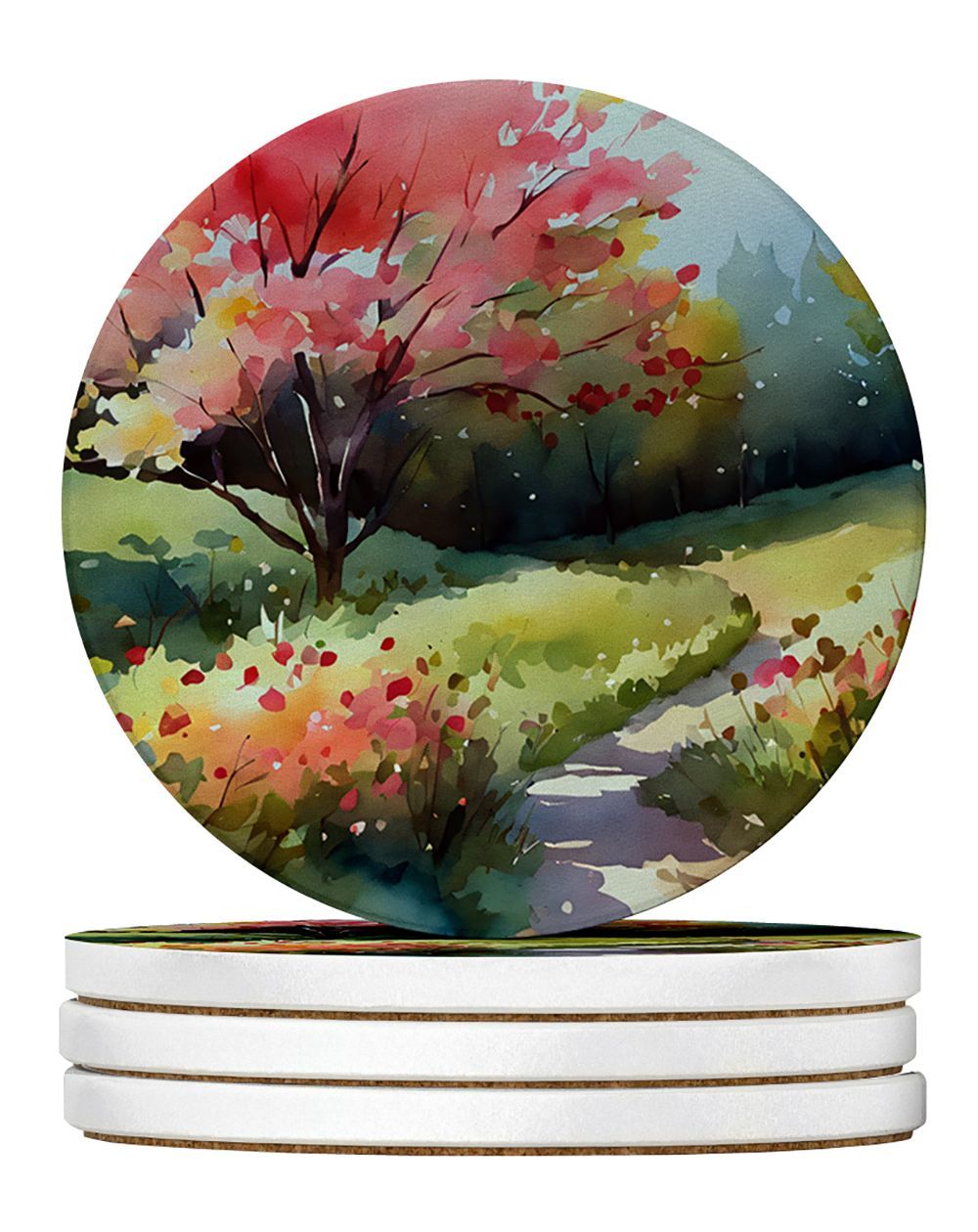 North Carolina Dogwoods In Watercolor Large Sandstone Coasters Pack Of 4 Absorbent Round Coasters Decor Gifts For Men Or Women, 4 In, Multicolor_maomaolike.com