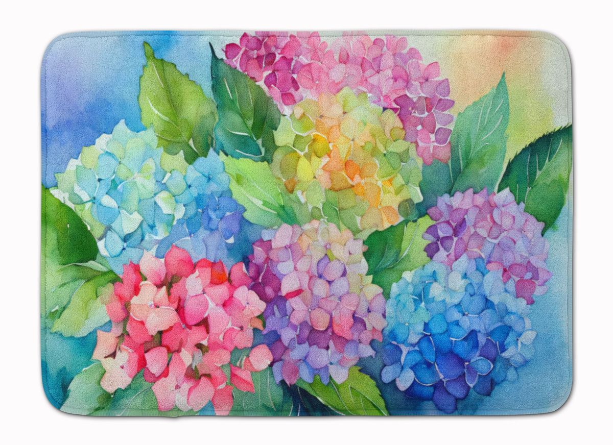 Hydrangeas In Watercolor Memory Foam Kitchen Mat Machine Washable Anti-Fatigue Mat Cushion Comfort Bath Mat Or Kitchen Rug_maomaolike.com
