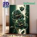 Emerald Rose Painting Poster, Elegant Gold-outlined Floral Poster, Sophisticated Dark Green Roses With Delicate Golden Trim, Stylish Wall Decor For_maomaolike.com