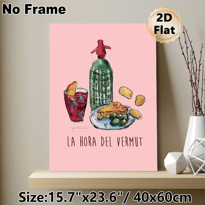 Vermouth Hour Themed Painting Poster, Watercolor-style Drink & Tapas Illustration Poster, Charming Casual Dining Decor For Kitchen, Dining Room_maomaolike.com