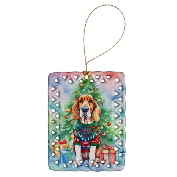 Basset Hound Christmas Porcelain Ornament Christmas Tree Hanging Decorations For Home Christmas Holiday, Rectangle, Gift, Multicolor_maomaolike.com