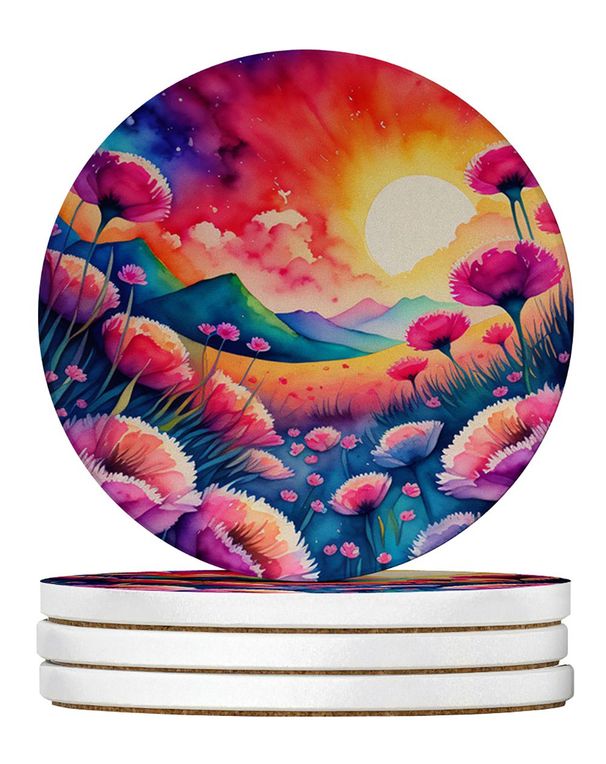 Colorful Dianthus Large Sandstone Coasters Pack Of 4 Absorbent Round Coasters Decor Gifts For Men Or Women, 4 In, Multicolor_maomaolike.com