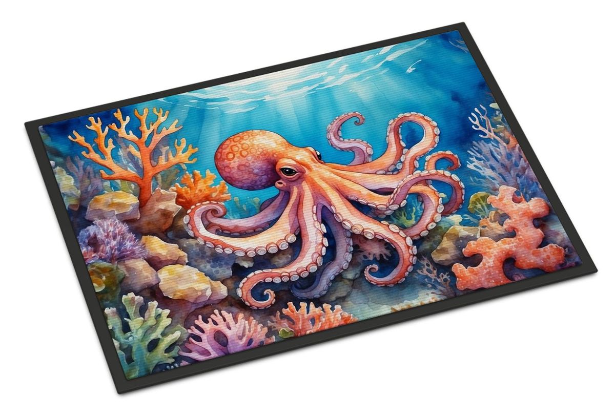 Octopus Among Coral Doormat Front Door Mat Indoor Outdoor Rugs For Entryway, Non Slip Washable Low Pile, 24H X 36W_maomaolike.com