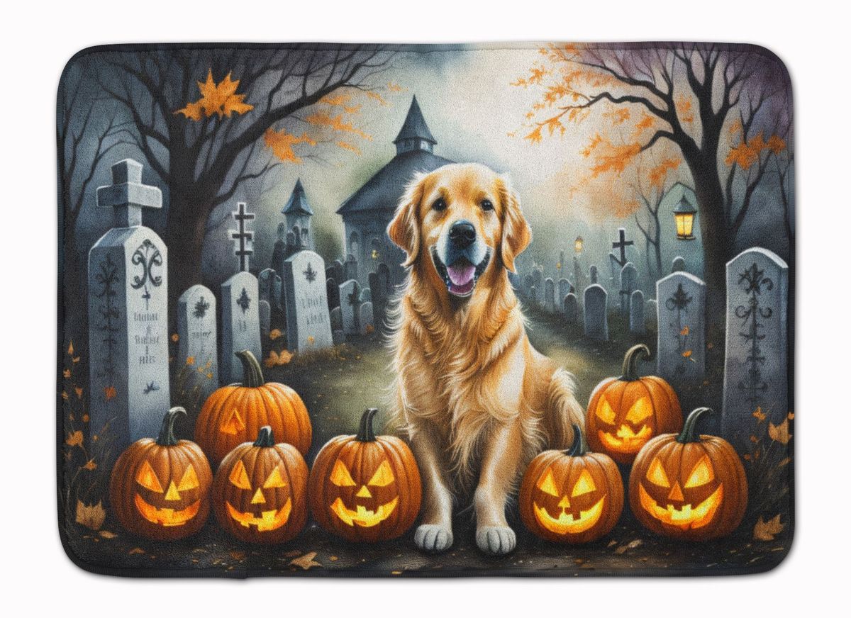 Golden Retriever Spooky Halloween Memory Foam Kitchen Mat Machine Washable Anti-Fatigue Mat Cushion Comfort Bath Mat Or Kitchen Rug_maomaolike.com