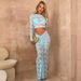 Women's perspective round neck high waist long sleeve waist hip skirt two-piece lace skirt_maomaolike.com