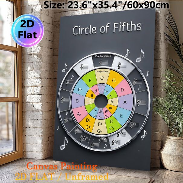 Circle Of Fifths Music Theory Painting Poster, Vibrant Color-coded Educational Chart Poster, Clear Visual Reference For Learning Key Signatures_maomaolike.com