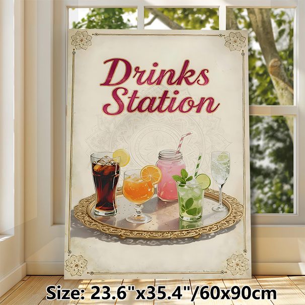Drinks Station Painting Poster, Vintage-inspired Vibrant Assorted Drinks Poster, Charming Decorative Piece Ideal For Kitchen, Bar And Dining Area_maomaolike.com