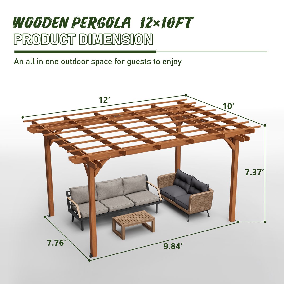 Outdoor Wood Pergola, Wooden Patio Pergola Gazebo For Climbing Plant Support, Garden,Brown_maomaolike.com