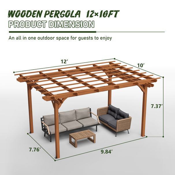 Outdoor Wood Pergola, Wooden Patio Pergola Gazebo For Climbing Plant Support, Garden,Brown_maomaolike.com