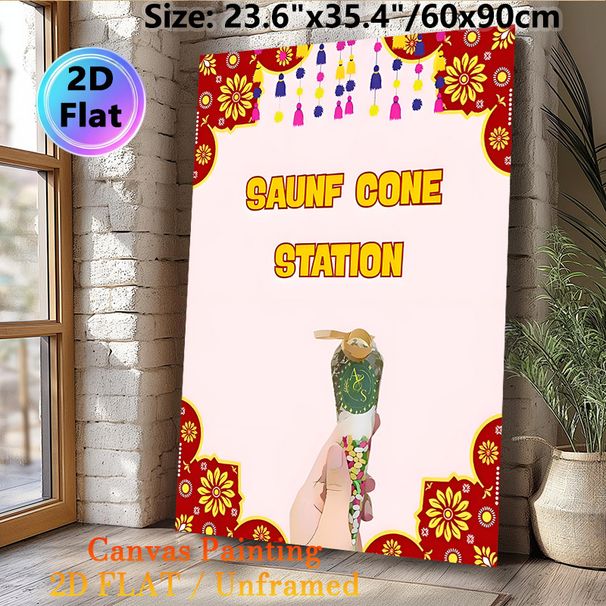 Indian Festive Saunf Cone Station Painting Poster, Colorful Traditional Ornamented Poster, Festive Decorative Piece Suitable For Cultural Gatherings_maomaolike.com