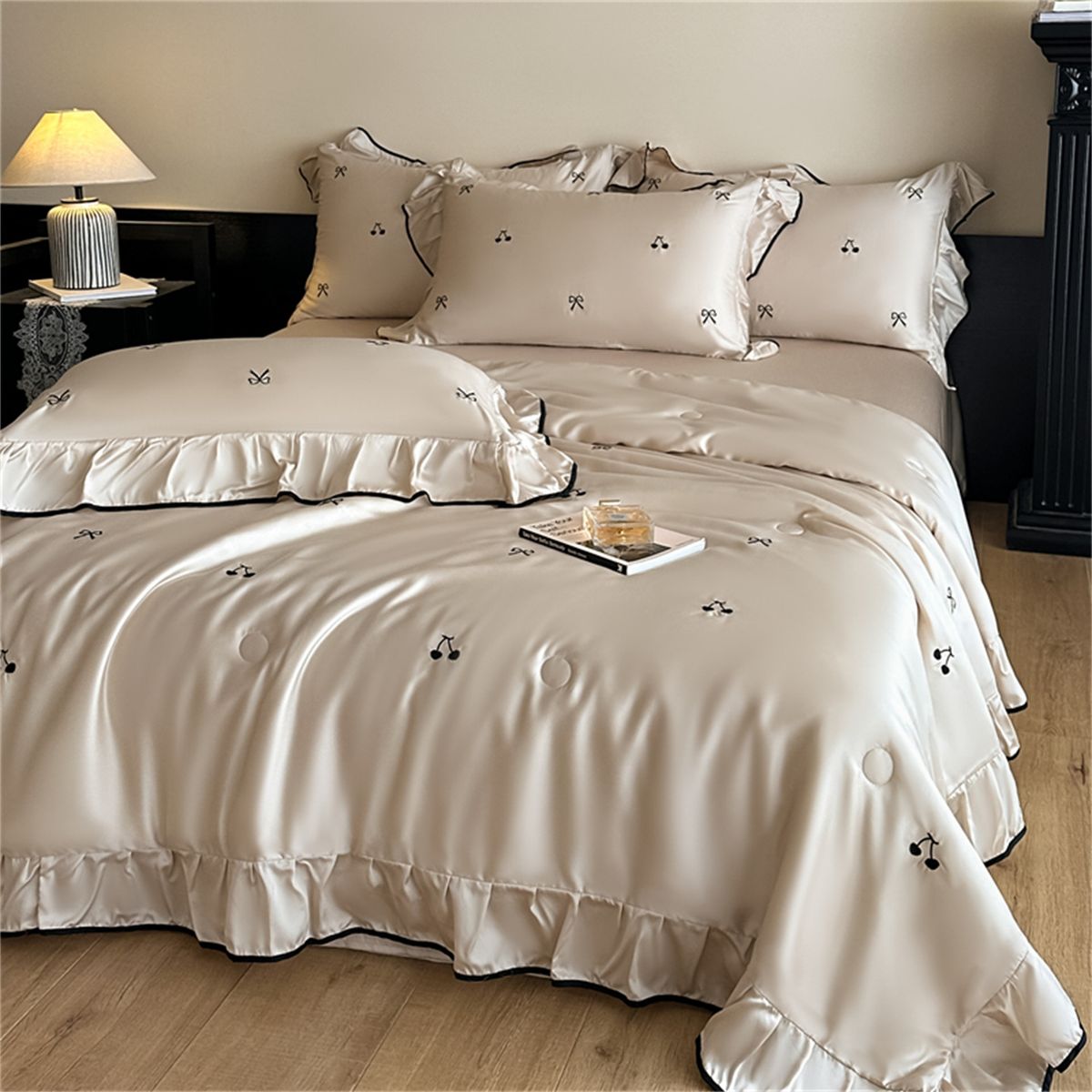 Wholesale French Washed Tencel Summer Cool Embroidered Air Conditioning Four-Piece Set Machine Washable Ice Silk Thin Quilt_maomaolike.com