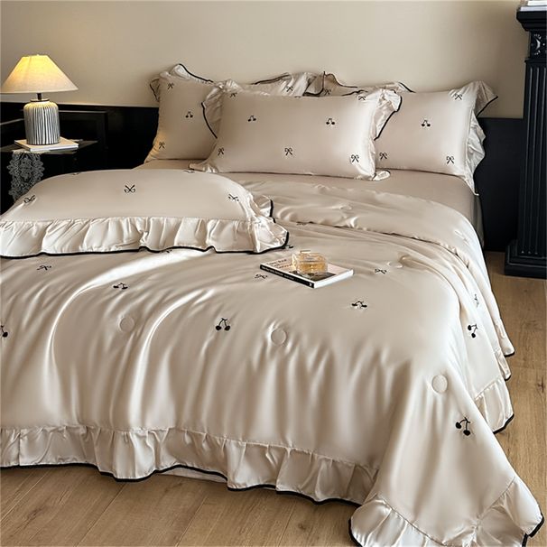Wholesale French Washed Tencel Summer Cool Embroidered Air Conditioning Four-Piece Set Machine Washable Ice Silk Thin Quilt_maomaolike.com