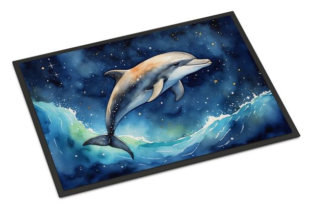 Dolphin In A Starry Sea Doormat Front Door Mat Indoor Outdoor Rugs For Entryway, Non Slip Washable Low Pile, 24H X 36W_maomaolike.com
