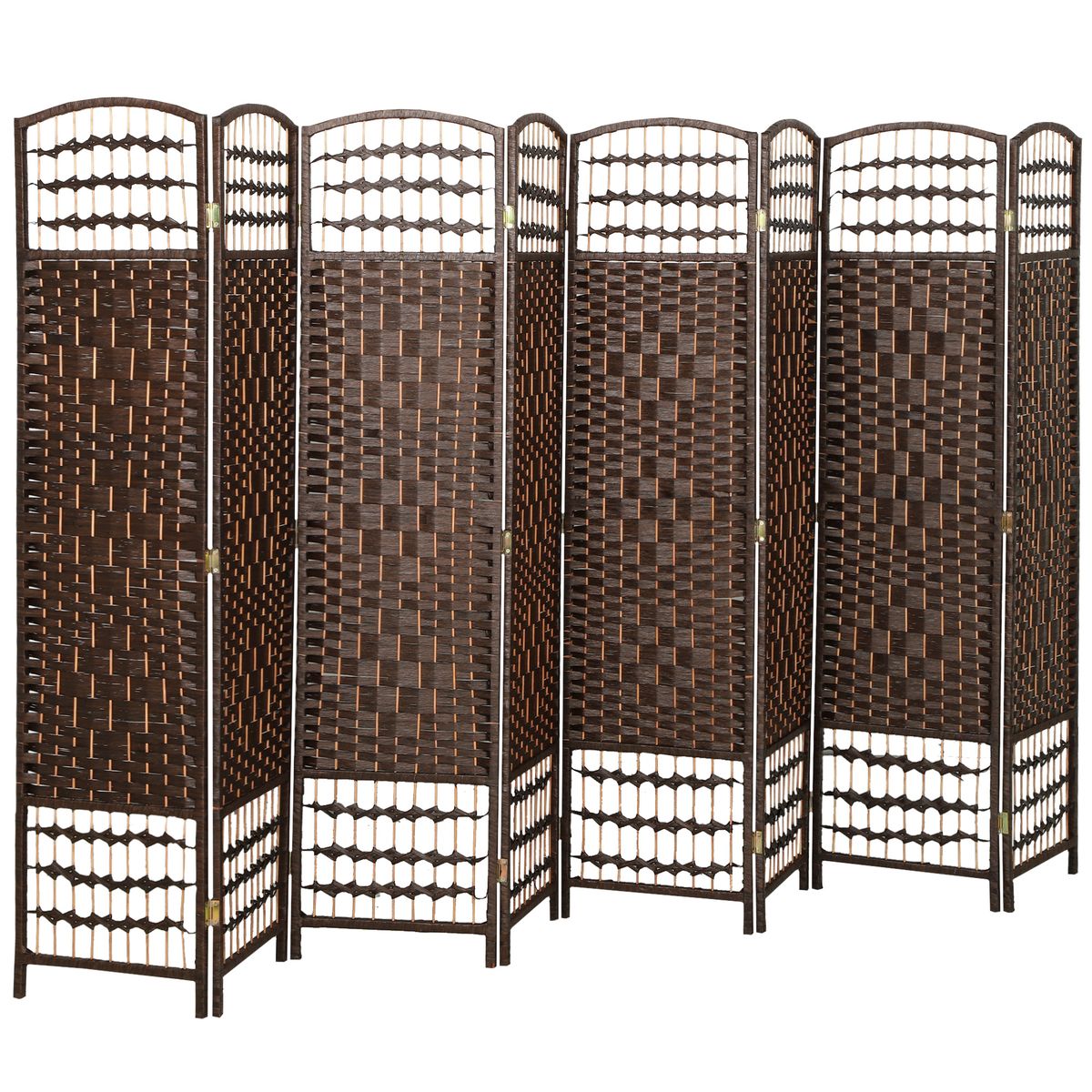 8 Panel Folding Room Divider Portable Privacy Screen Wave Fiber Room Partition For Home Office Brown_maomaolike.com