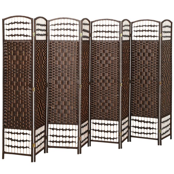 8 Panel Folding Room Divider Portable Privacy Screen Wave Fiber Room Partition For Home Office Brown_maomaolike.com